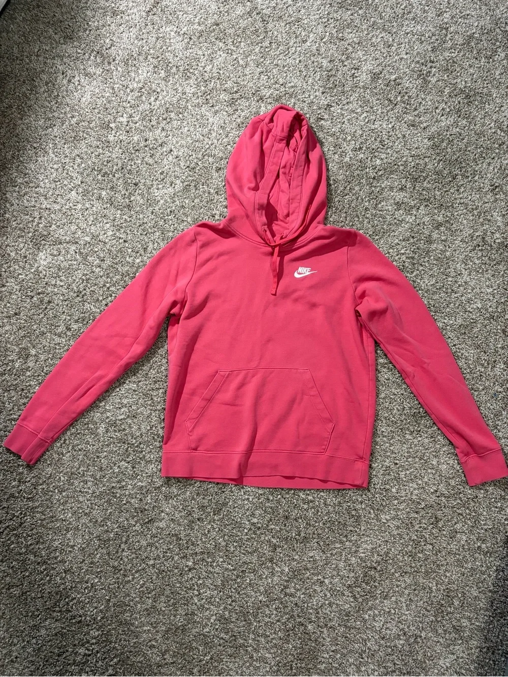 Nike Women’s Coral Pink Pullover Hoodie with White Swoosh